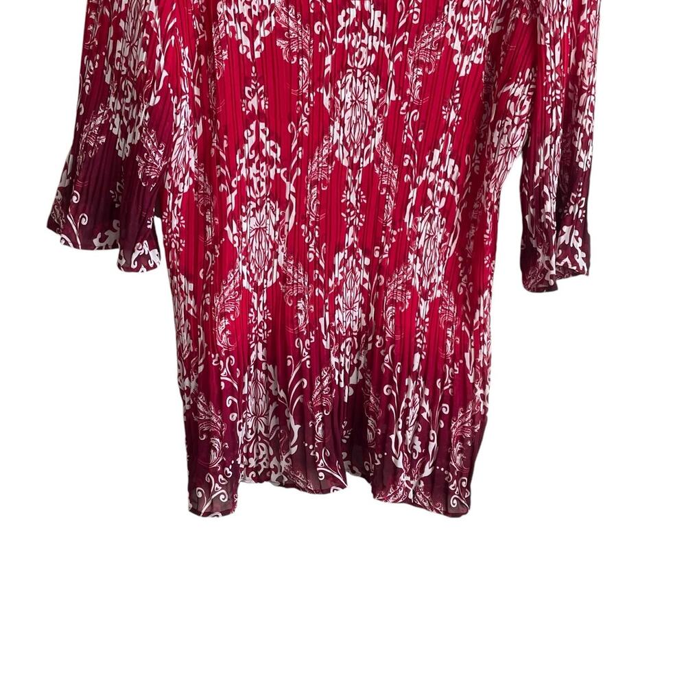 Maggie Barnes Women Top 3X Red Damask Print Crinkle Beaded Dressy‎ Mature Office - Picture 7 of 10